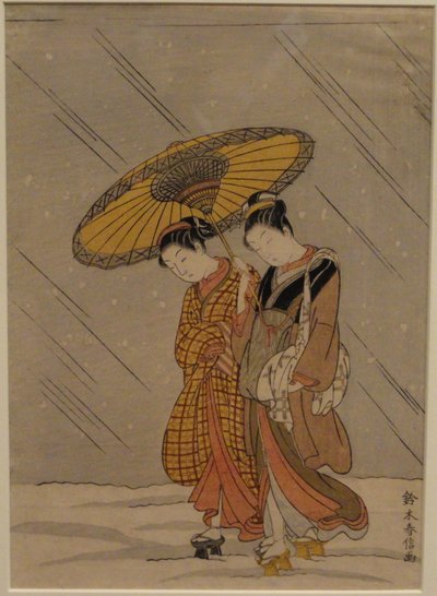 Couple in a Snowstorm by Suzuki Harunobu